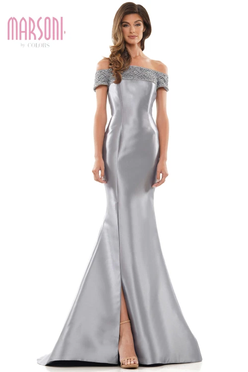 Front view Marsoni MV1184 wedgewood Mikado mother of the bride dress