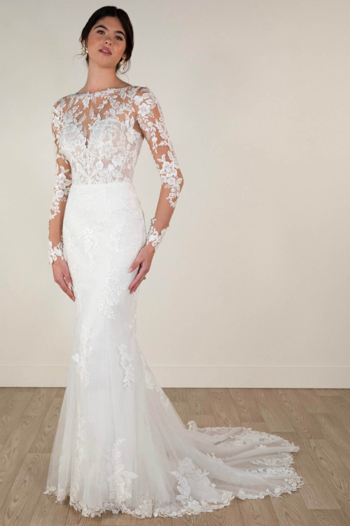 Illusion lace sleeves and a floral bodice craft timeless bridal elegance Illusion lace sleeves and a floral bodice craft timeless bridal elegance