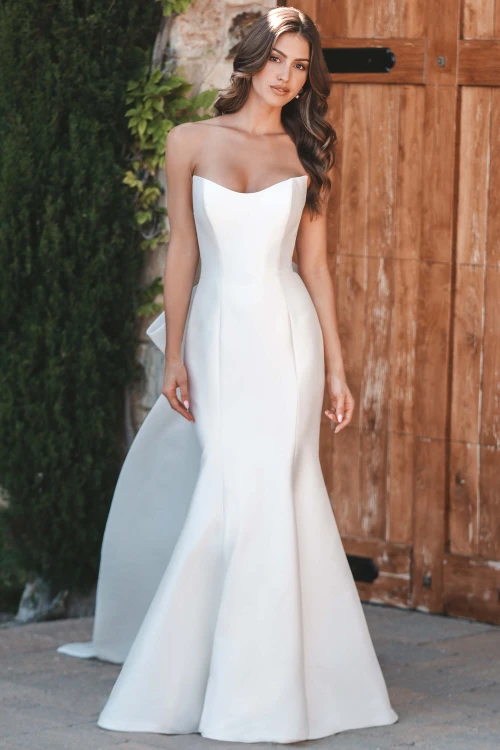 Front view of Allure Bridals A1216 strapless Mikado wedding dress
