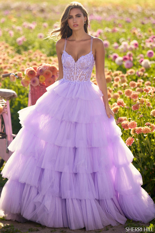 ballgown with ruffle skirt and lace bodice ballgown with ruffle skirt and lace bodice