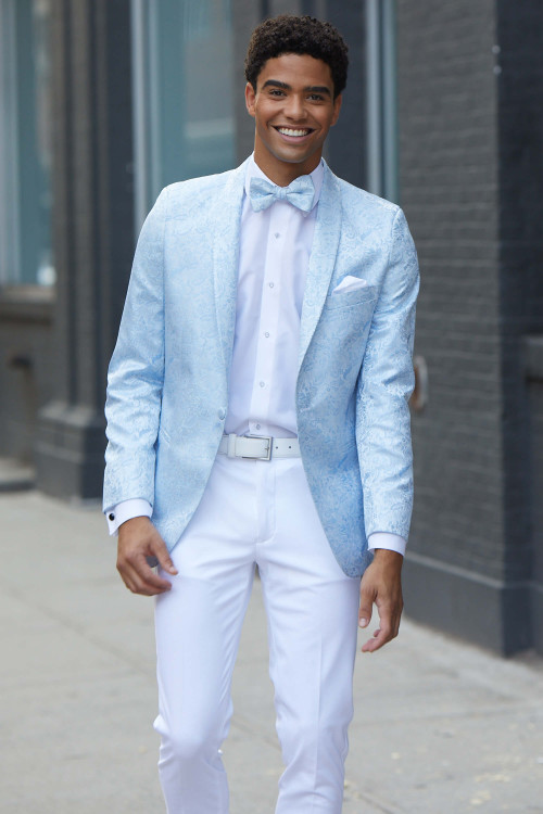 wedgewood blue paisley tuxedo jacket with white pants wedgewood blue paisley tuxedo jacket with white pants