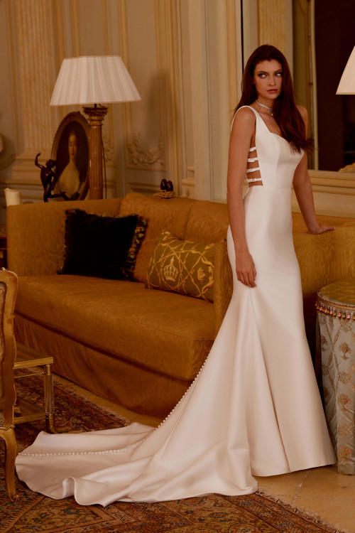 Mikado fit and flare bridal gown with sweetheart neckline Mikado fit and flare bridal gown with sweetheart neckline