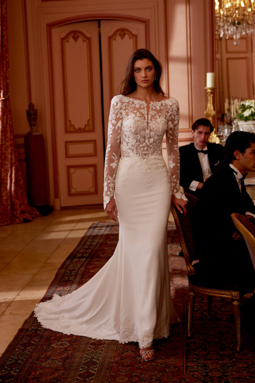 stunning royal crepe bridal gown featuring vintage lace and beaded details stunning royal crepe bridal gown featuring vintage lace and beaded details