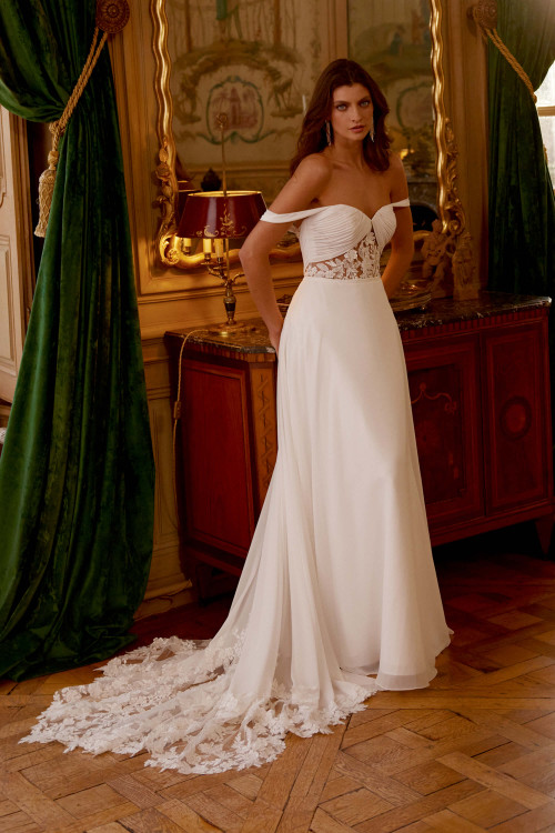 Whimsical A-Line Lace and Chiffon Bridal Gown Whimsical A-Line Lace and Chiffon Bridal Gown