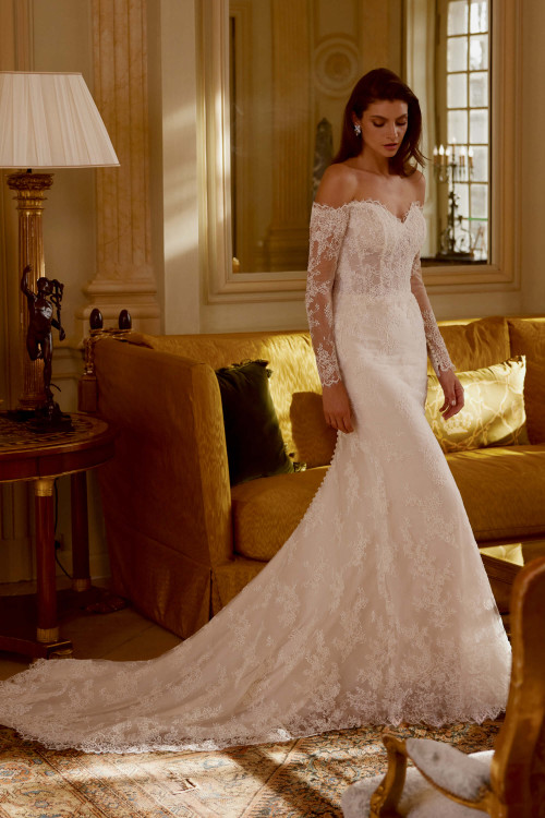 Allover lace fit and flare bridal gown Allover lace fit and flare bridal gown