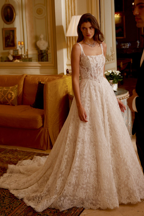 A-Line Lace Bridal Gown with Sheer Bodice and Boning A-Line Lace Bridal Gown with Sheer Bodice and Boning