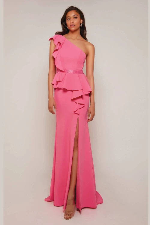 Style 27577 in bright pink - bold color and asymmetrical neckline for modern mother of the bride