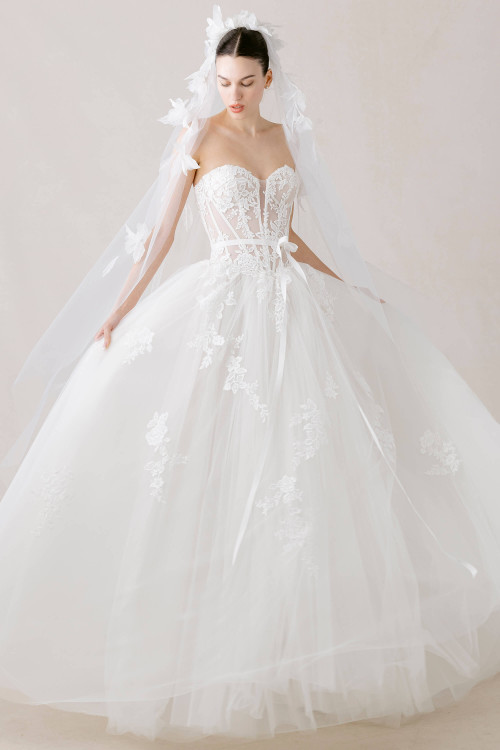 Morilee Releve wedding gown front view with strapless neckline and ball gown silhouette