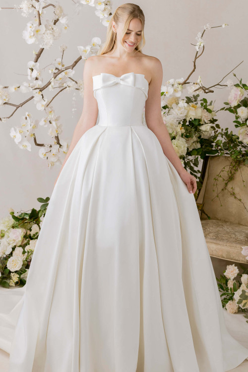 Morilee Allegro ball gown front view with strapless neckline and Mikado skirt