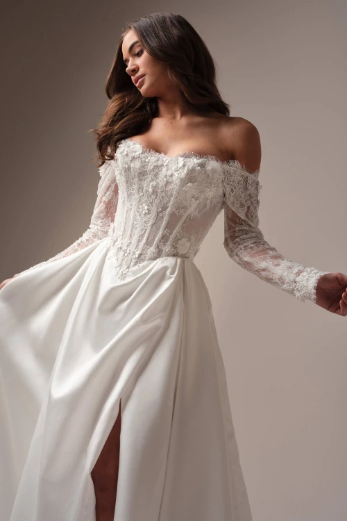 Maggie Sottero Takera Lane wedding gown front view ball gown lace bodice