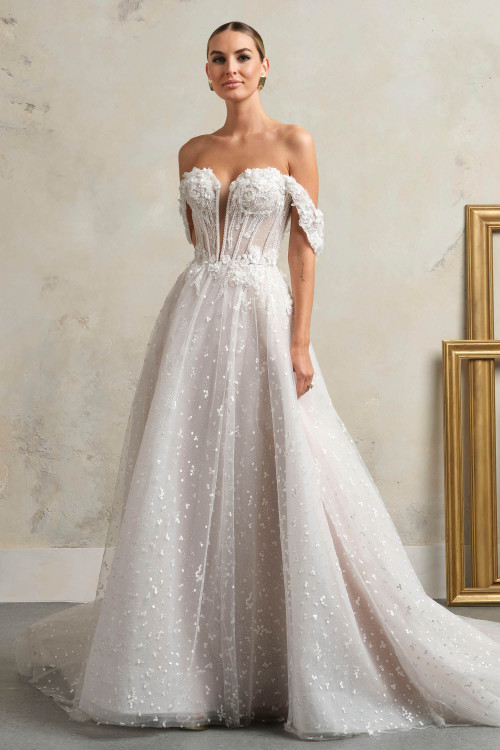 Maggie Sottero Athlone wedding gown front view A-line glitter tulle