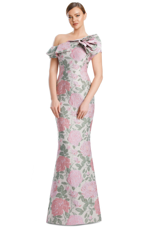 Front view of Alexander by Daymor 3205 rose multi brocade mother of the bride dress with floral pattern