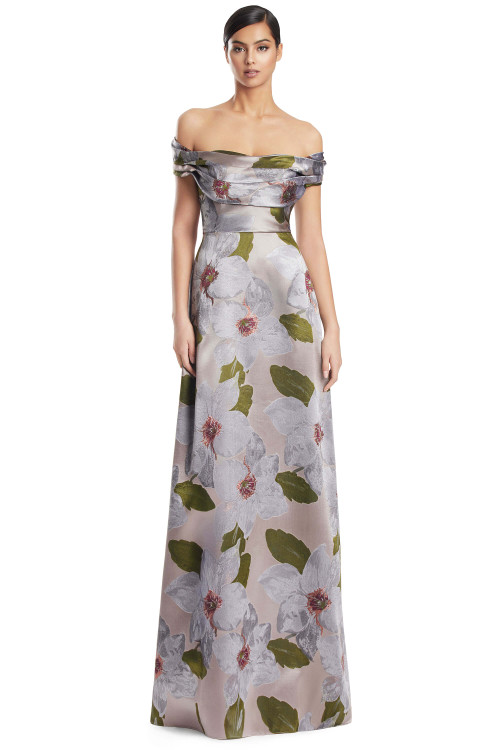 Front view of Alexander by Daymor 3247 nickel multi floral satin mother of the bride dress