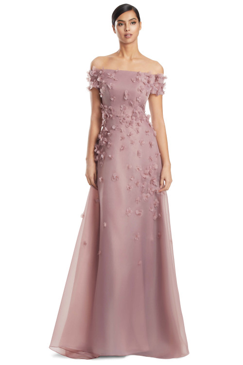 Front view of Alexander by Daymor 3253 Frappuccino organza mother of the bride dress with A-line silhouette