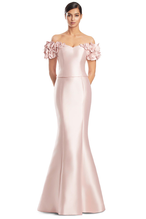 Front view of Alexander by Daymor 3254 soft pink satin twill mother of the bride dress with sweetheart neckline