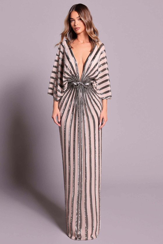 Front view of Tarik Ediz Winona beaded evening gown