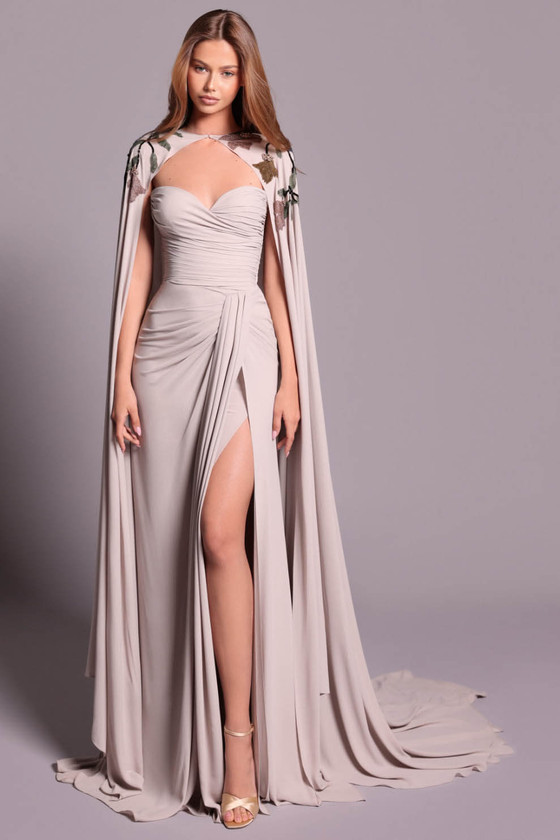 Front view of mink Tarik Ediz Gertie cape mother gown