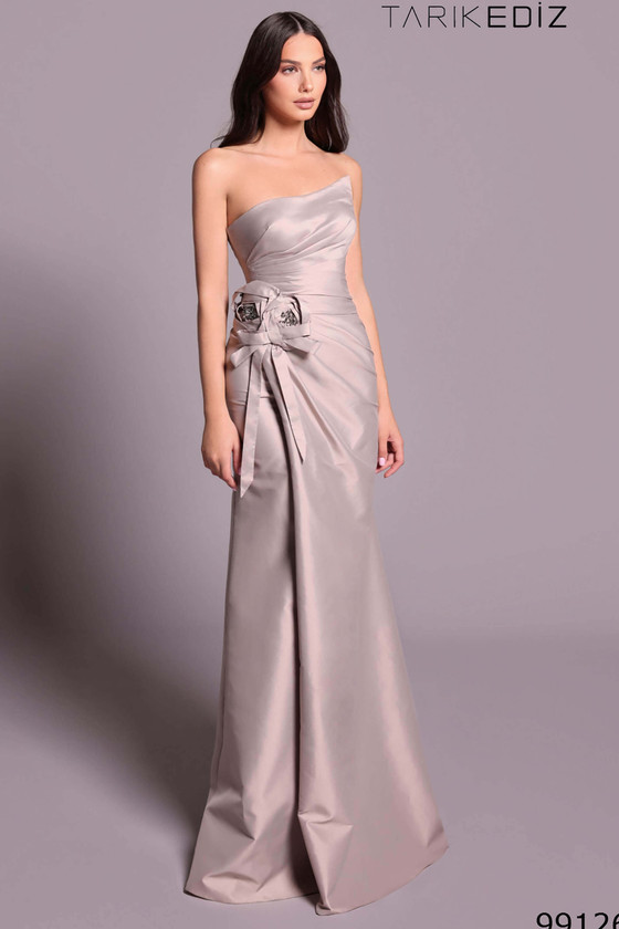 Front view of mink Tarik Ediz Yumberry sheath mother gown