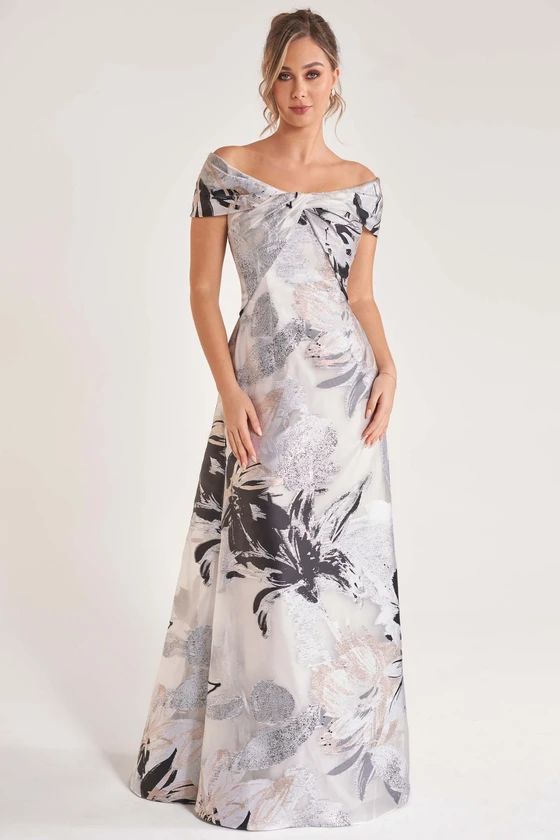 Front view of silver Jade Couture K278060 organza mother dress