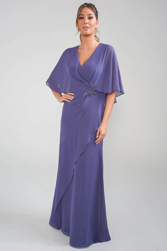 Front view of amethyst Jade Couture K288018 chiffon mother dress