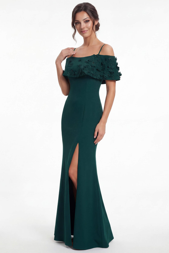Front view of hunter green Jade Couture K288057 fit and flare mother dress