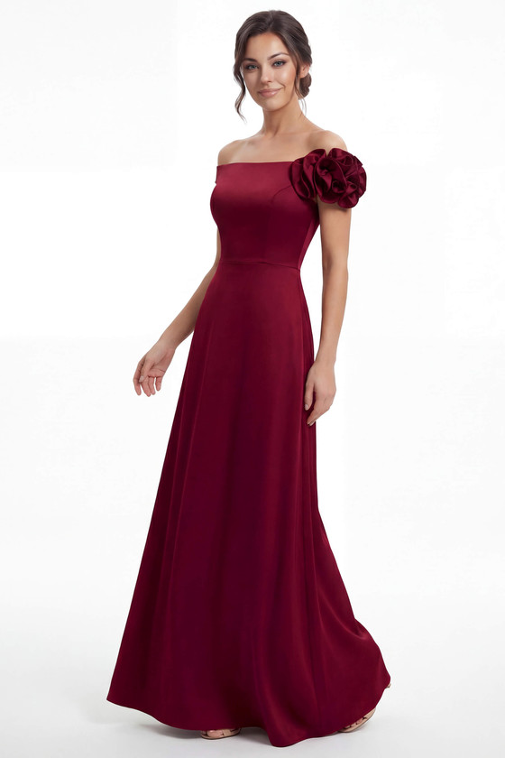 Front view of bordeaux Jade Couture K288063 A-line mother of the bride gown