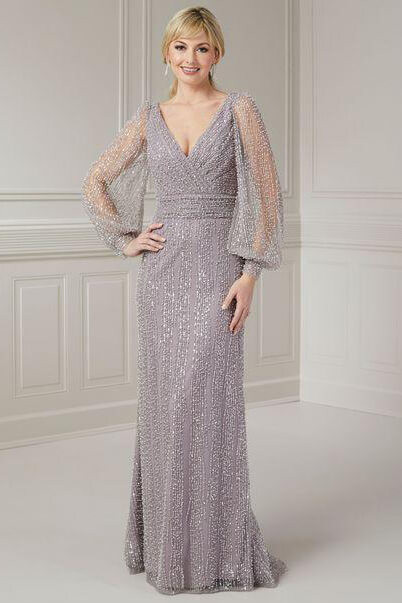 Front view of dusty lavender Christina Wu Elegance 17124 beaded mother dress