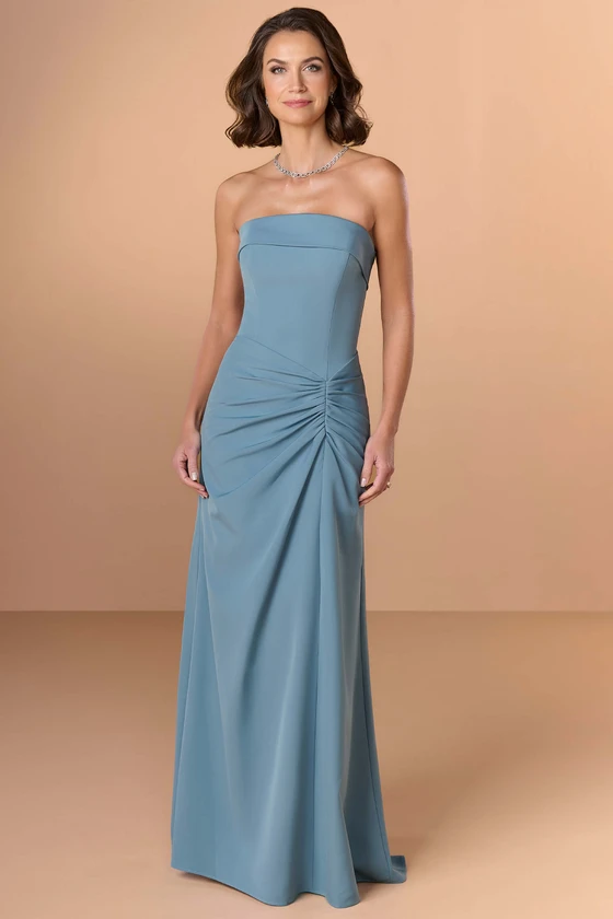 Front view of Christina Wu Elegance 17274 sea mist crepe mother of the bride dress.