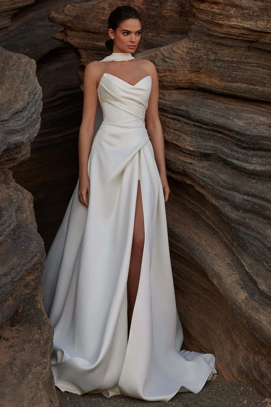 Front view of Milla Nova Danessa satin A-line wedding dress