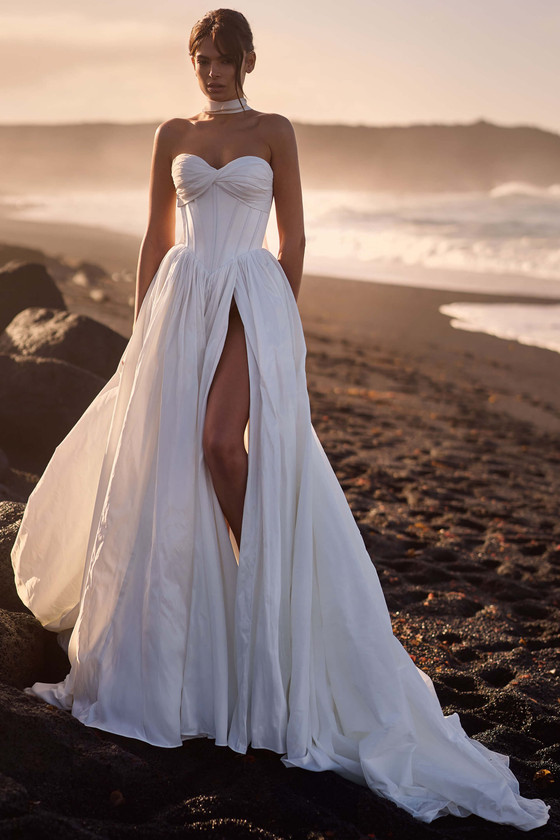 Front view of Milla Nova Fleur taffeta A-line wedding dress