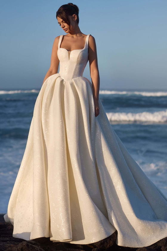 Front view of Milla Nova Hilana sequin ball gown wedding dress