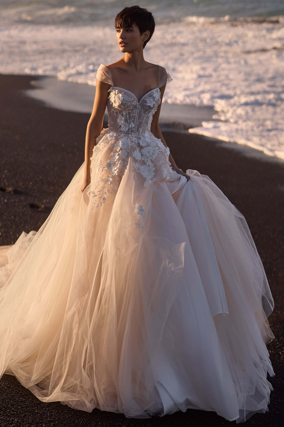 Front view of Milla Nova Myrelia 3D floral A-line wedding dress