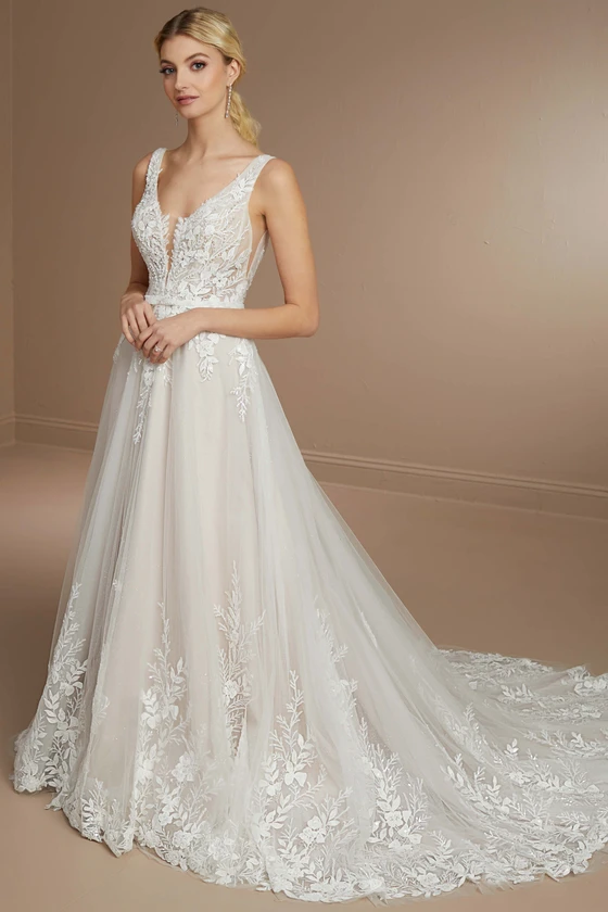 Front view of Christina Wu 15852 A-line lace wedding dress