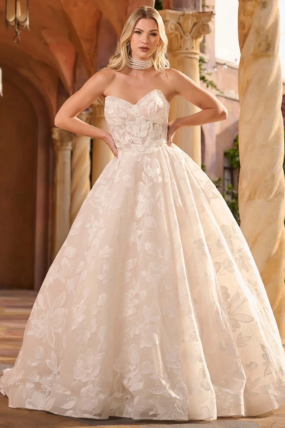 Front view of Christina Wu 15935 A-line lace wedding dress with 3D floral appliqués