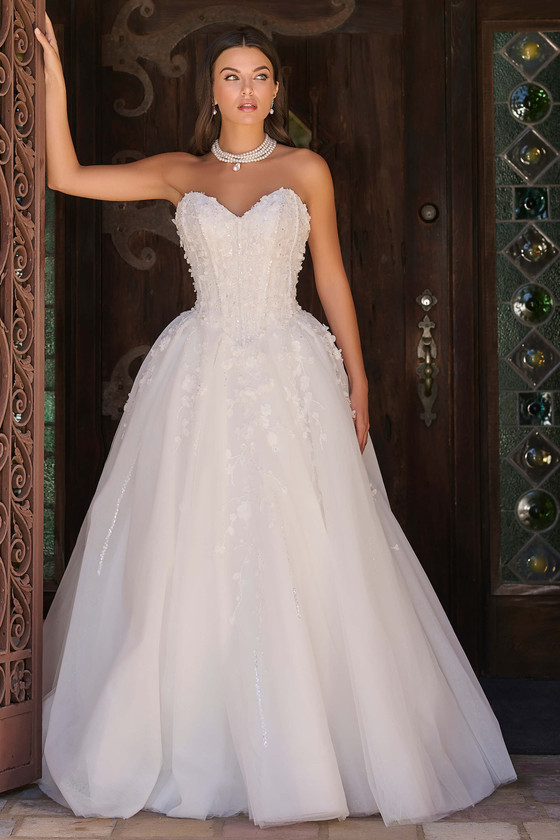Front view of Christina Wu 15938 ball gown wedding dress with beaded corset bodice