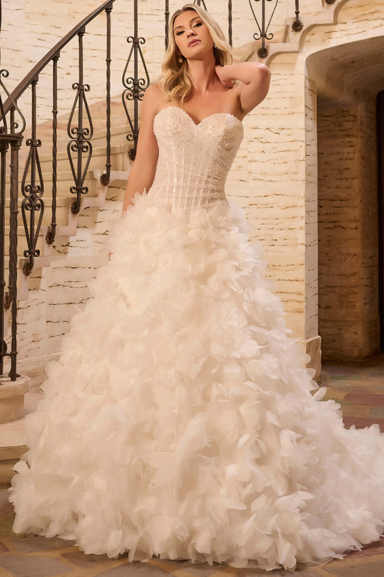 Front view of Christina Wu 15944 floral ball gown wedding dress with 3D ruffle skirt