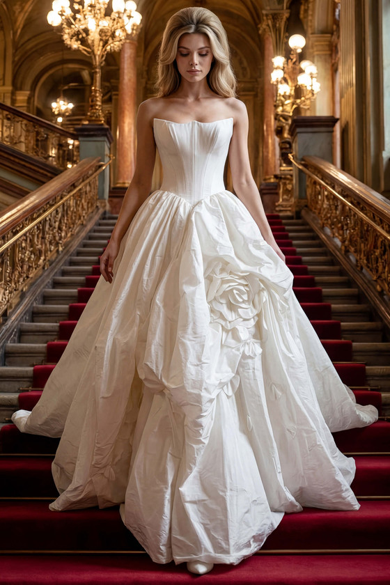 Front view of Randy Fenoli Lisa taffeta ball gown wedding dress