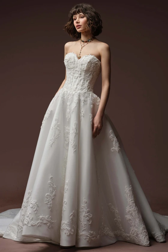 Front view of Sottero and Midgley Gwyneth beaded lace A-line wedding dress