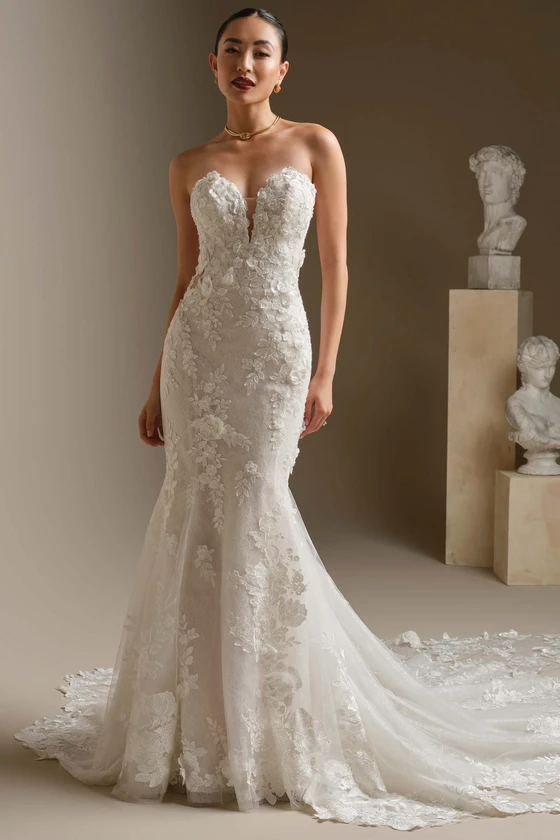 Front view of Sottero and Midgley Rashida lace fit-and-flare wedding dress