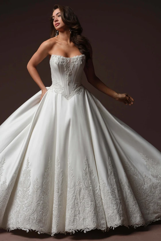 Front view of Sottero and Midgley Sandrine Mikado ball gown wedding dress