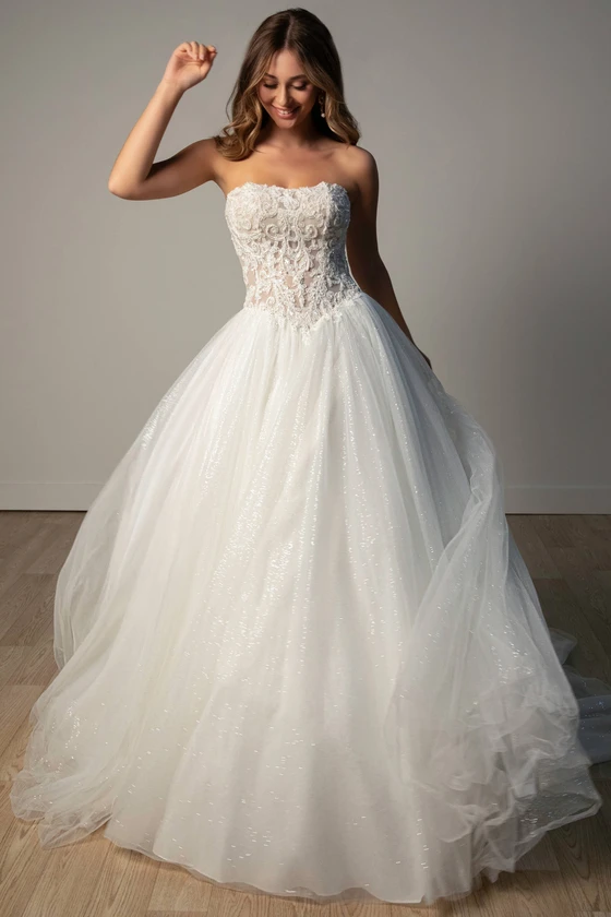 Front view of Stella York SY8301 sparkle tulle A-line wedding dress