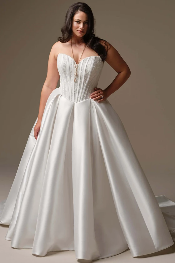 Front view of Maggie Sottero Ashland plus size Mikado wedding dress