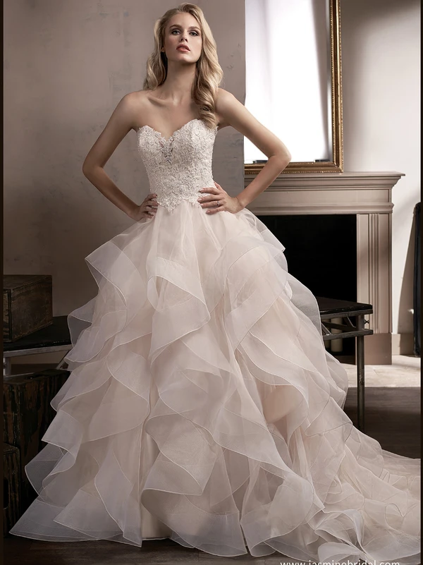 Front view Jasmine Bridal T192010 organza ruffle wedding dress