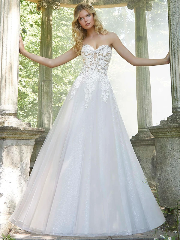 Front view Morilee Pierette 2044 3D floral A-line wedding dress