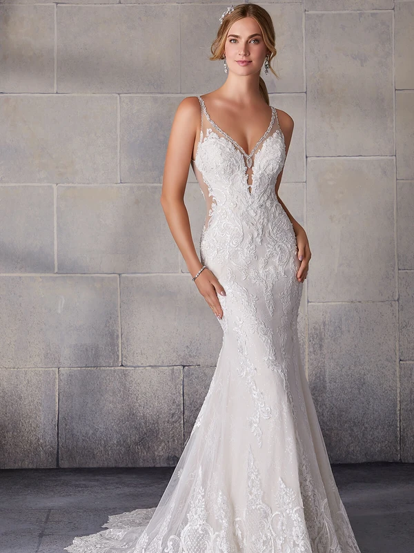 Front view Morilee Sofia 2139 Alençon lace fit and flare wedding dress