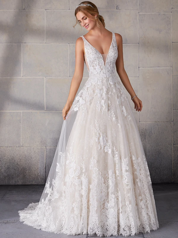 Front view Morilee Suzanne 2142 sequined lace A-line wedding dress