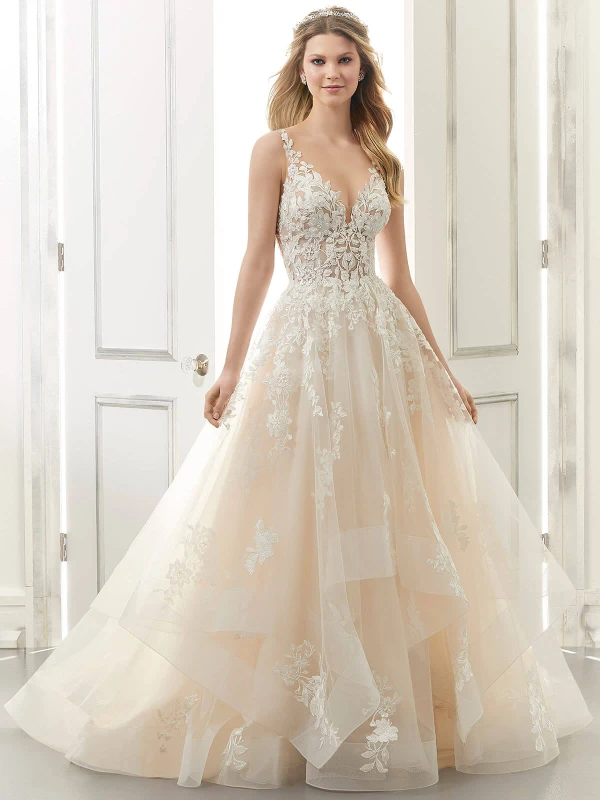 Front view Morilee Audrey 2176 V-neck layered tulle wedding dress