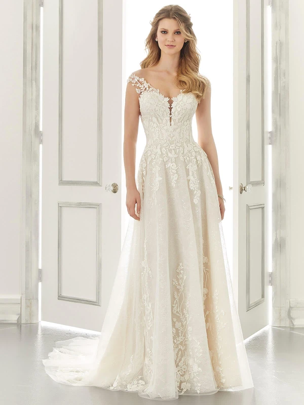 Front view Morilee Alice 2191 botanical lace A-line wedding dress