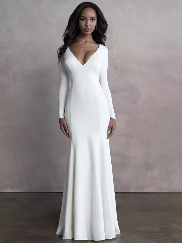 Front view of Allure Bridals 9801 long sleeve wedding dress