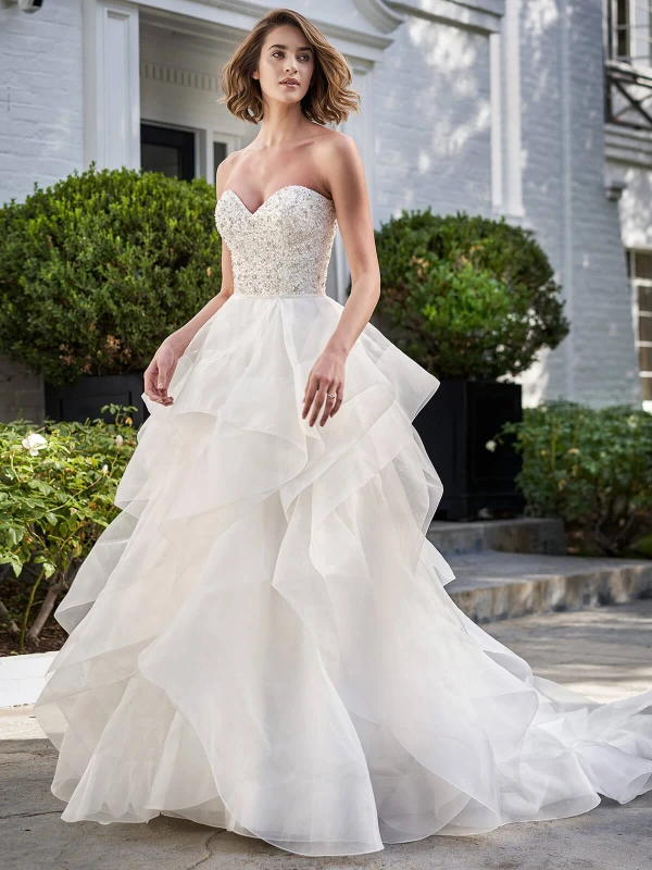 Front view Jasmine Bridal F221067 sweetheart ruffled organza wedding dress
